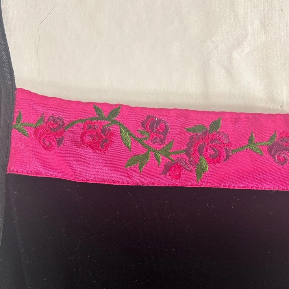 VTG 90s Whimsigoth Black Velvet Magenta Satin Rose Embroidered Maxi Dress Size L - Picture 7 of 16